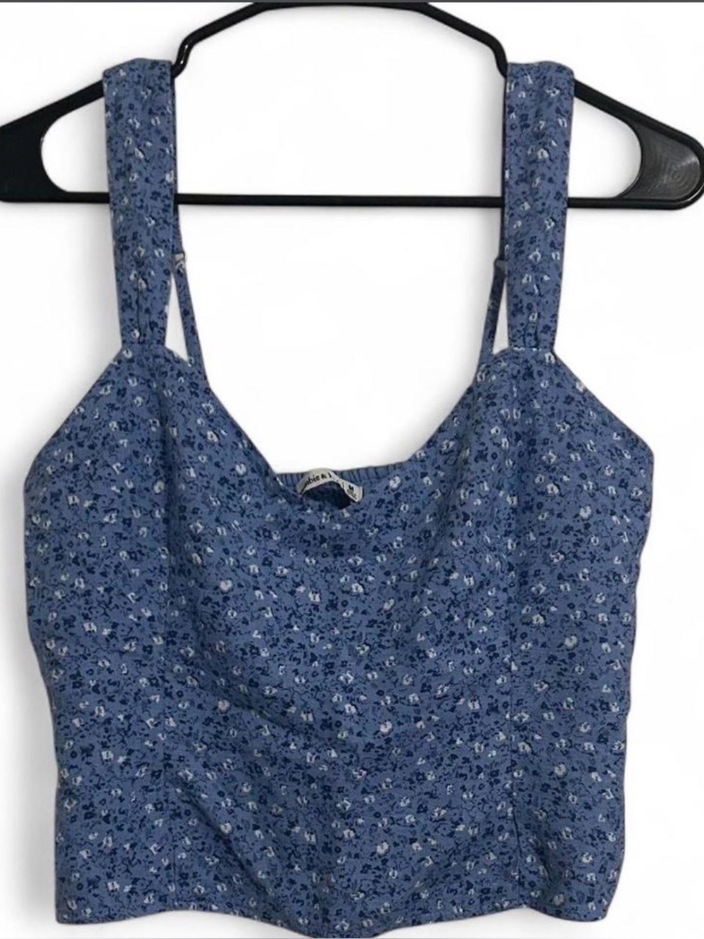 Abercrombie & Fitch Blue Floral Square-Neck Cropped Tank